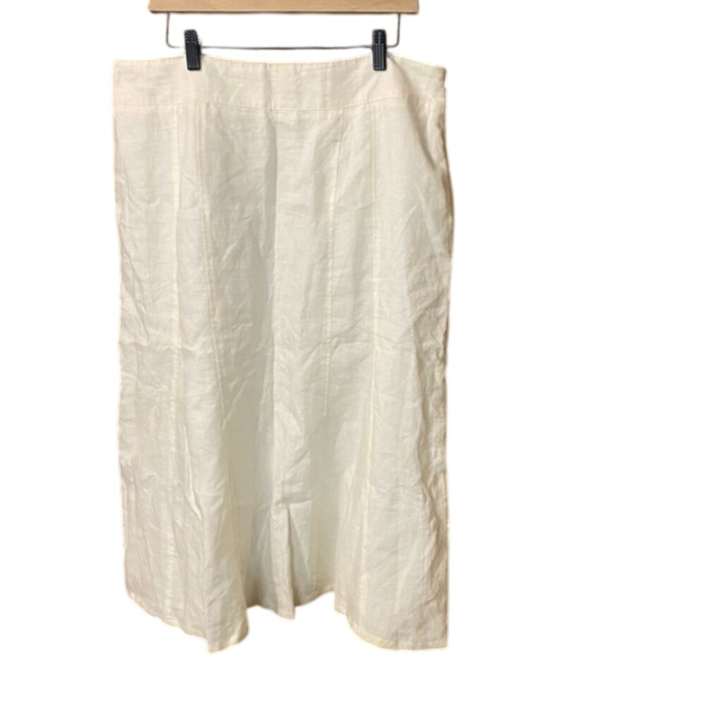 Vintage Kim Roger’s 100% Linen White A-Line Midi Skirt plus size 16 cottagecore